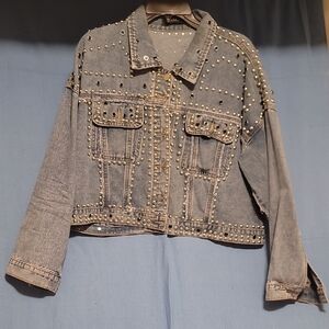 AKIRA Pearl Studded Blue Jean Jacket